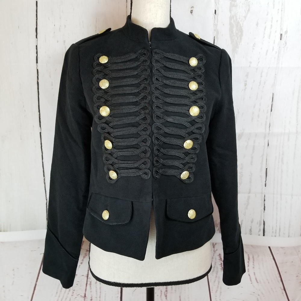 Gap Jacket Sz M Black Faux Suede Gold